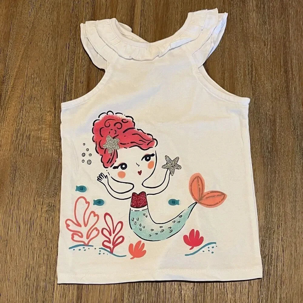 Gymboree Mermaid Tank Tops Shirts Lot of 4 Applique Glitter Girls Size 5/5T